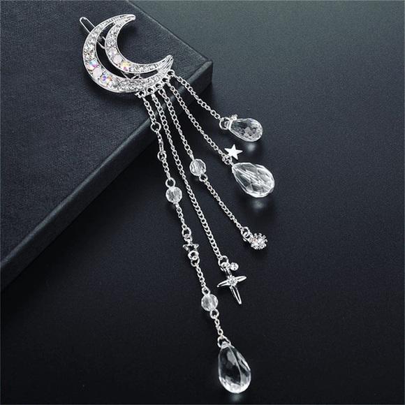 New Unworn Rhinestone Moon Dangly Hair Clip - Picture 2 of 6